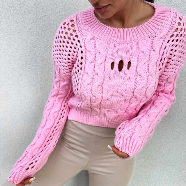Sweter ażurowy róż MOON – jasny róż By Me sweterek ażurowy krótki uni