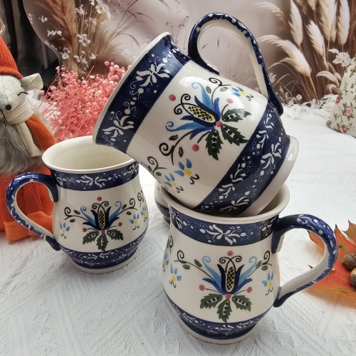 Kubek beczułka max kaszubski ceramiczny folkowy Franek kaszubska ceramika ręcznie zdobiony Arbata kaszubski wzór kubek 450 ml beczułka