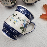 Kubek beczułka max kaszubski ceramiczny folkowy Franek kaszubska ceramika ręcznie zdobiony Arbata kaszubski wzór kubek 450 ml beczułka