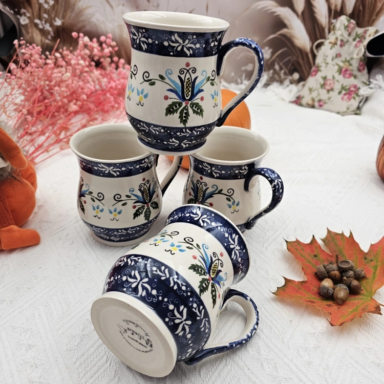 Kubek beczułka max kaszubski ceramiczny folkowy Franek kaszubska ceramika ręcznie zdobiony Arbata kaszubski wzór kubek 450 ml beczułka