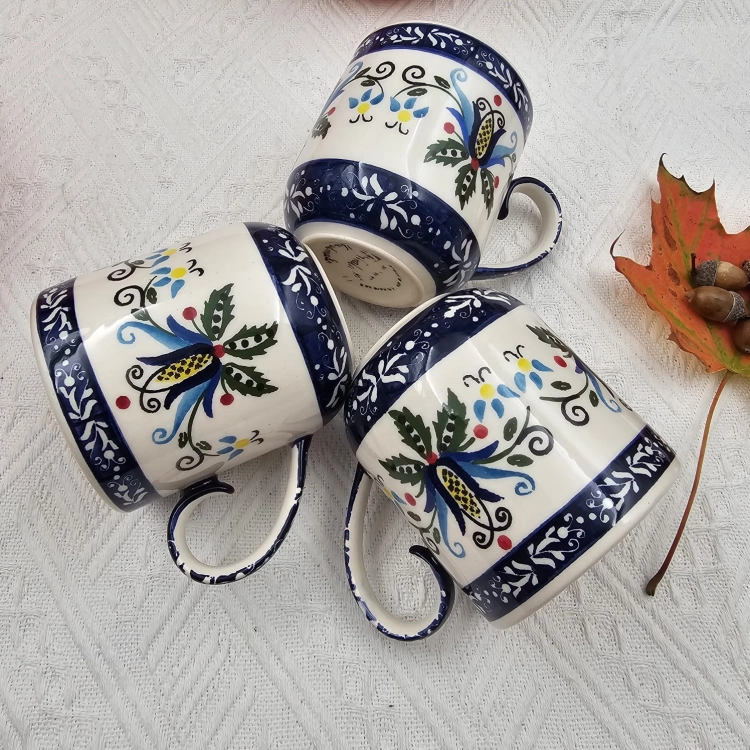 Kubek kaszubski średni 200 ml ceramiczny folkowy Aleksandra kaszubska ceramika ręcznie zdobiony Arbata kaszubski wzór kubek 200 ml uroczy mniejszy kubek taki idealny do małej kawy