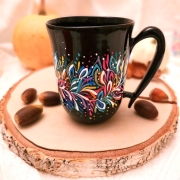 Kubek ceramiczny z uchem Czarny Multikolor ON - 300ml - przepiękny ręcznie malowany