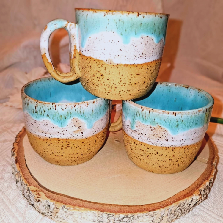 Kubek ceramiczny ręcznie toczony niebiesko-zielony MORSKI