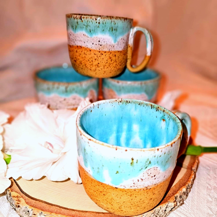 Kubek ceramiczny ręcznie toczony niebiesko-zielony MORSKI