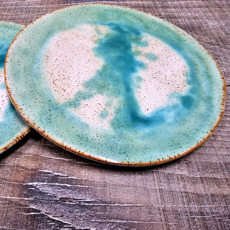 Talerz ceramiczny obiadowy niebiesko-zielony MORSKI