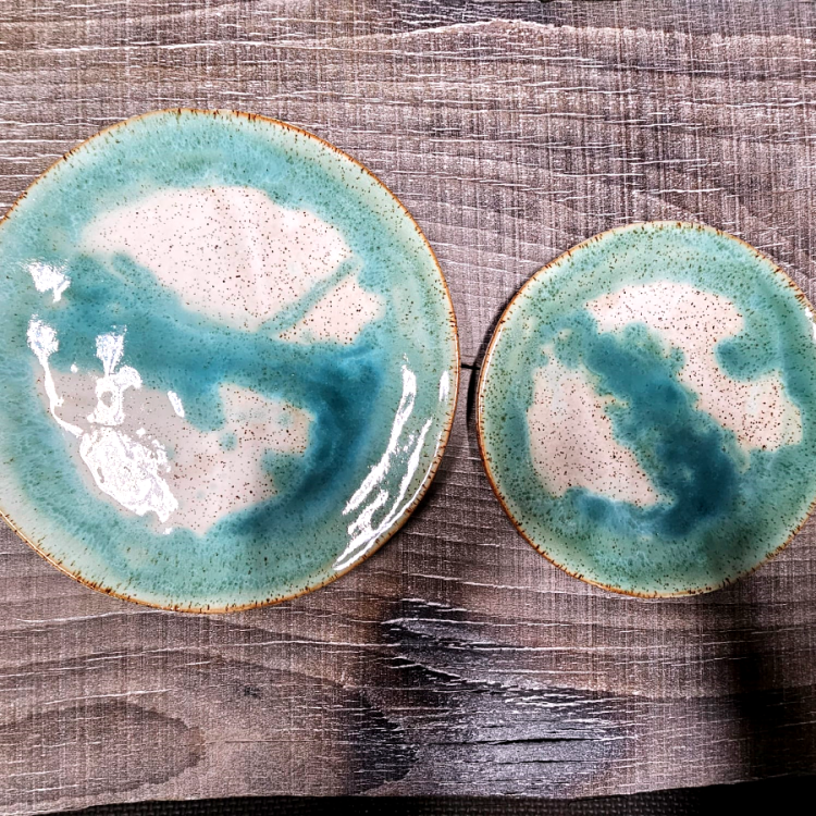 Talerz ceramiczny śniadaniowy niebiesko-zielony MORSKI